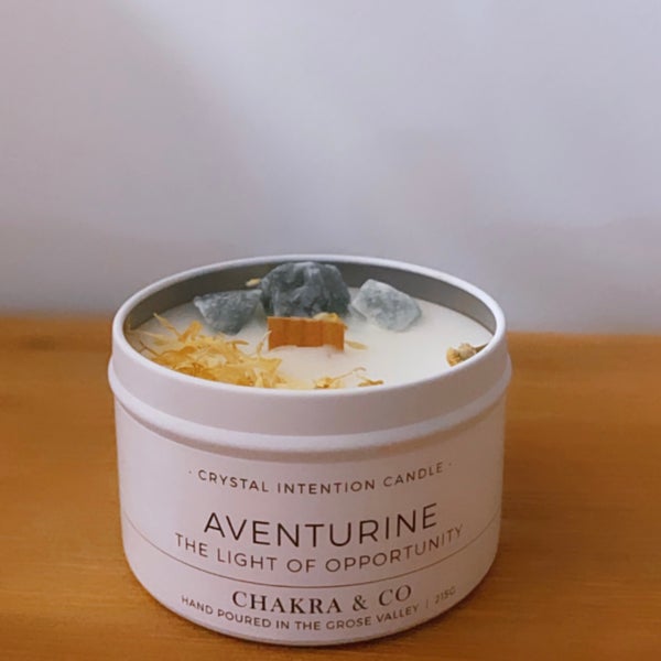 Chakra and Co Aventurine Crystal Intention Candle 215g